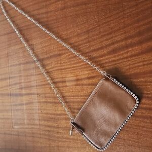 Crossbody Bag, Chain Strap, Bead Detail, Brown NWOT